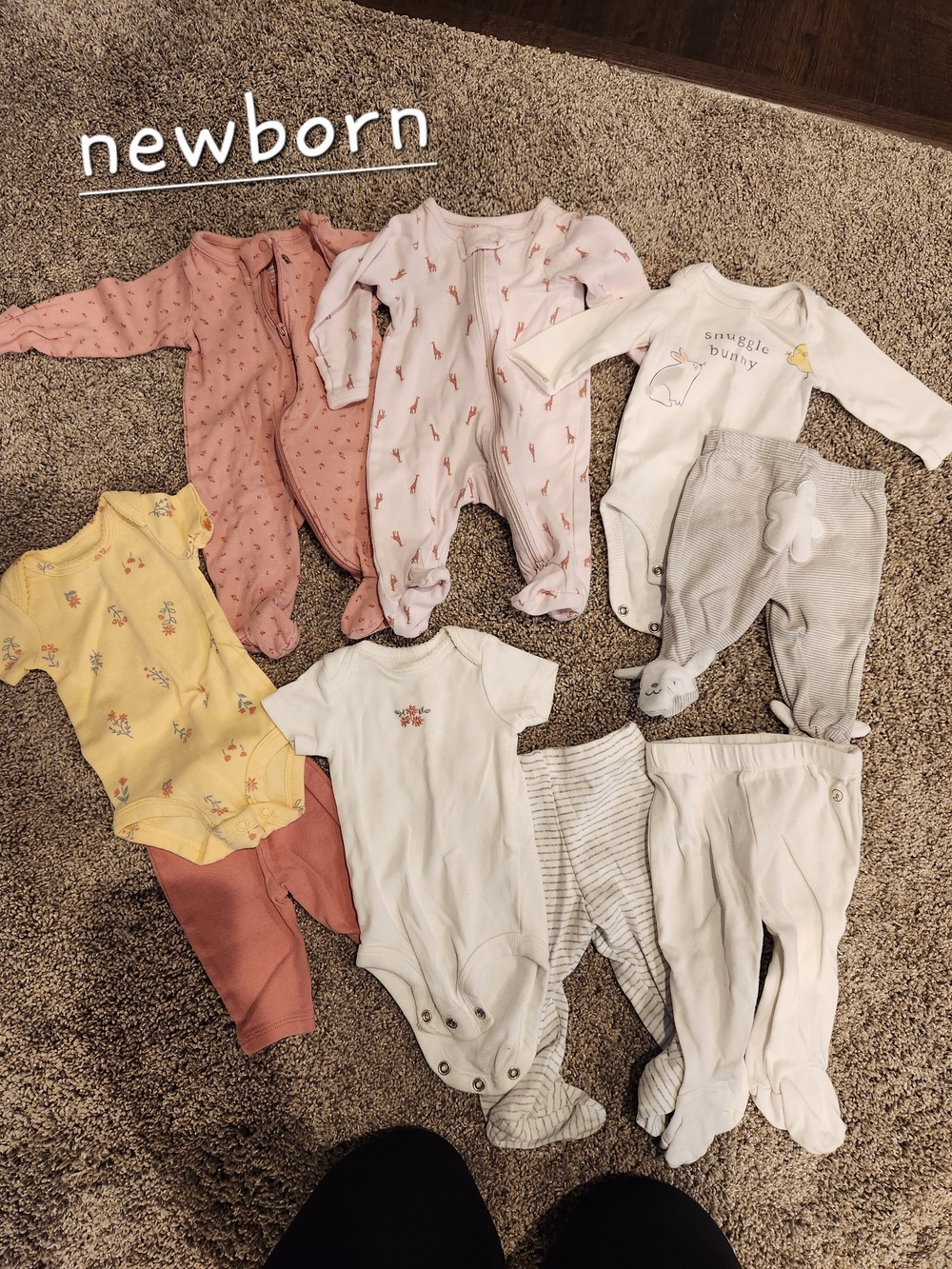 Newborn Pink and White One-Piece Sleepers and Bodysuits Set